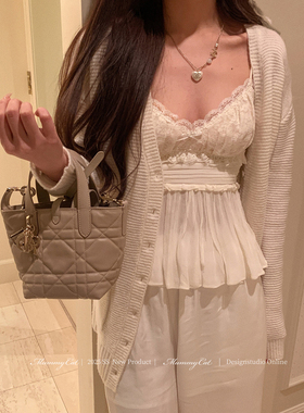 Mummy Cat 下蛋喵【嘉柏丽尔】新品100人丝蕾丝褶皱A摆吊带上衣