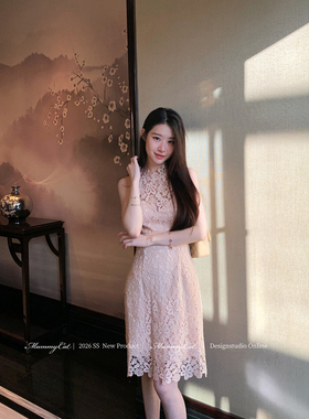 Mummy Cat 下蛋喵【兰亭月华】26新品优雅蕾丝镂空花边收腰连衣裙
