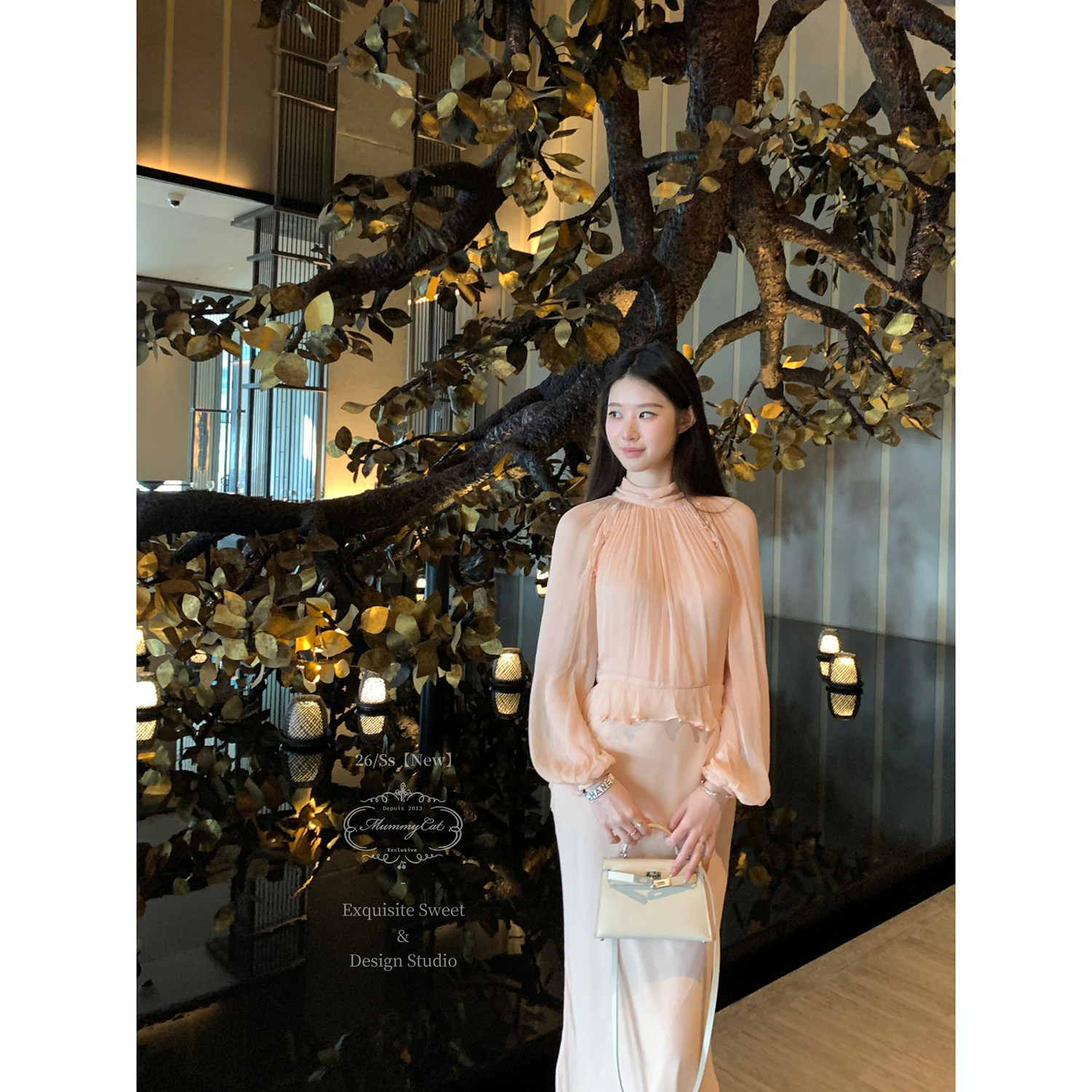 MummyCat下蛋喵【塔利亚之吻】26新品100人丝系带灯笼袖连衣裙