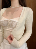 薄款 夏季 针织开衫 外搭木耳边甜美修身 百搭纯色V领显瘦长袖