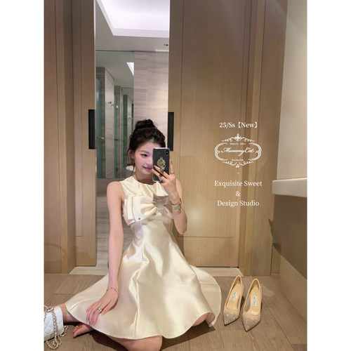 Mummy Cat下蛋喵【幸运女神】精致缎面立体蝴蝶结生日礼服连衣裙