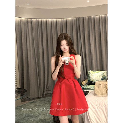 MummyCat下蛋喵【贝微微】2025超火古早圣诞缎面蝴蝶结礼服连衣裙