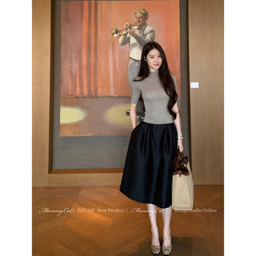 秋冬百搭气质A摆大伞裙