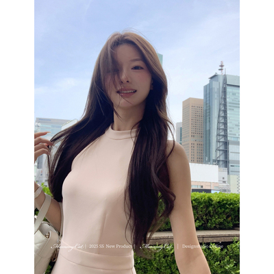 挂脖削肩气质通勤弹力连衣裙