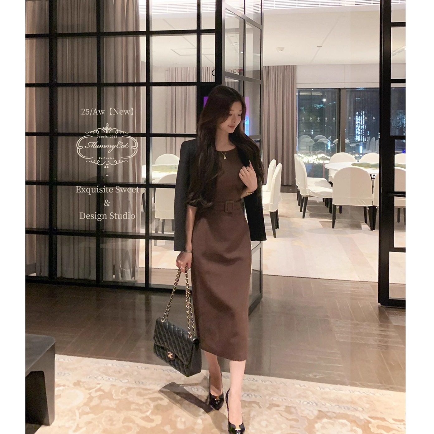 MummyCat下蛋喵【恋爱季节】新品复古优雅棕色无袖长款连衣裙