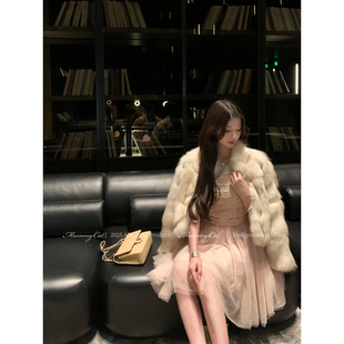 下蛋喵【全盛时代】Sagafurs进口芬兰100白狐狸毛长袖皮草外套