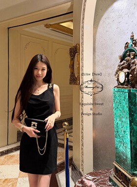 Mummy Cat 下蛋喵【耀黑之夜】新品气质荡领带钻黑色无袖连衣裙