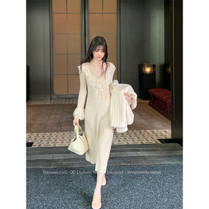 MummyCat下蛋喵【北海道恋曲】蕾丝弹力针织长袖打底连衣裙长裙