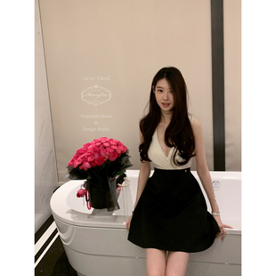 Mummy Cat 下蛋喵【奥黛丽法则】新品100人丝撞色V领褶皱连衣裙