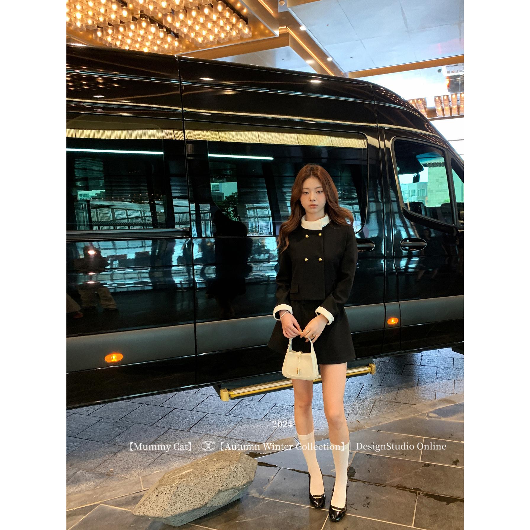 高级翻领双排扣夹克外套半裙套装