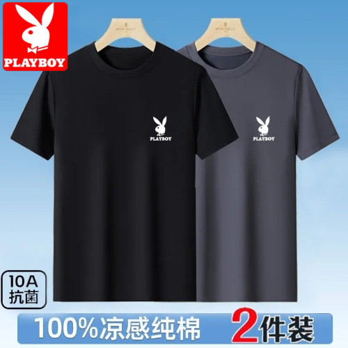 花花公子短袖t恤男纯棉夏季新款潮流男士百搭休闲帅气圆领体恤衫