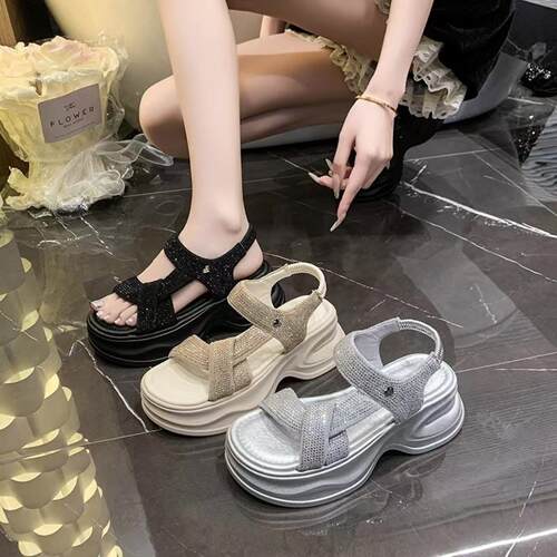 黑色水钻凉鞋女2026新款夏外穿