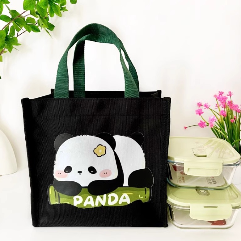 熊猫便当袋手提包小号上班族带饭包儿童小学生书包可爱保温饭盒包