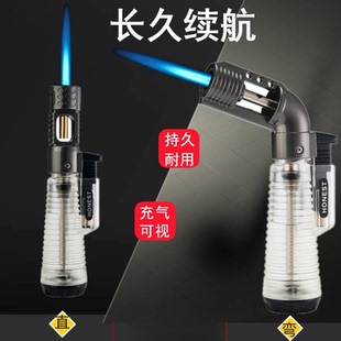 百诚长手柄透明喷枪高温充气直冲打火机防风喷火枪户外烧烤点火器