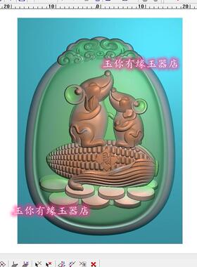 椭圆玉米生肖招财老鼠玉米挂件精雕图浮雕玉雕灰度图08638