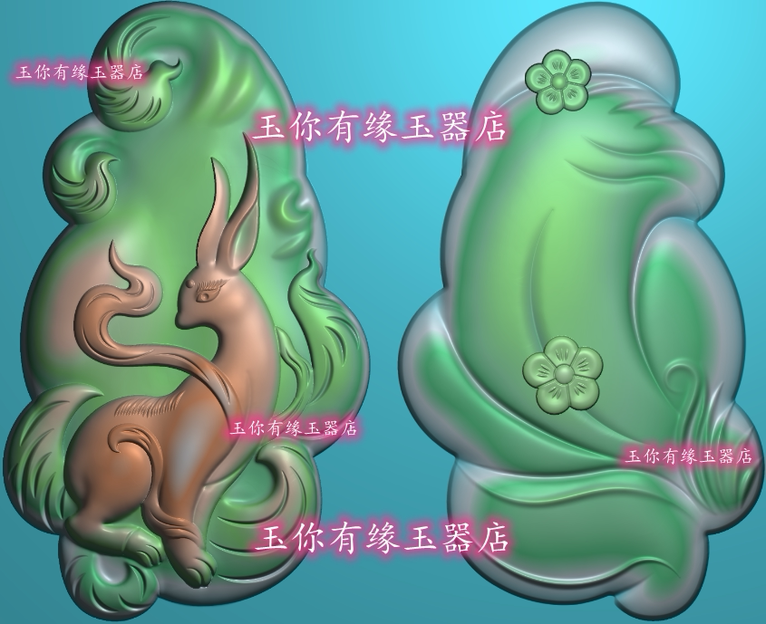 随型九尾狐精雕图jdp灰度图bmp浮雕图玉雕小动物瑞兽狐狸卡通