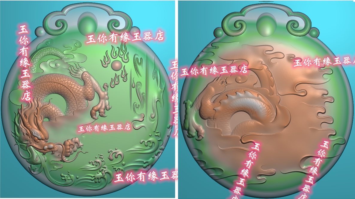 圆牌龙腾四海玉雕图格海浪龙头图片