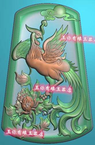 精雕图jdp灰度图bmp浮雕图STL玉雕图凤 花鸟牡丹 凤凰
