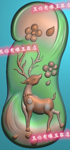 随形梅花鹿精雕图JDP灰度图BMP浮雕图玉雕图小鹿荷花动物