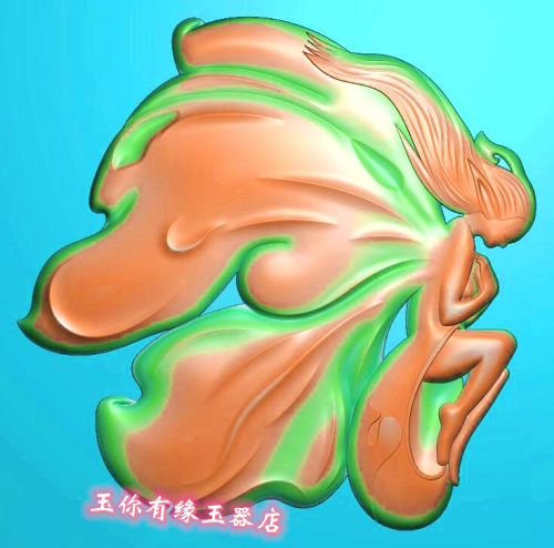 精雕图浮雕图灰度图swf10雕刻玉雕仙子花仙子天使小花件随型蝴蝶
