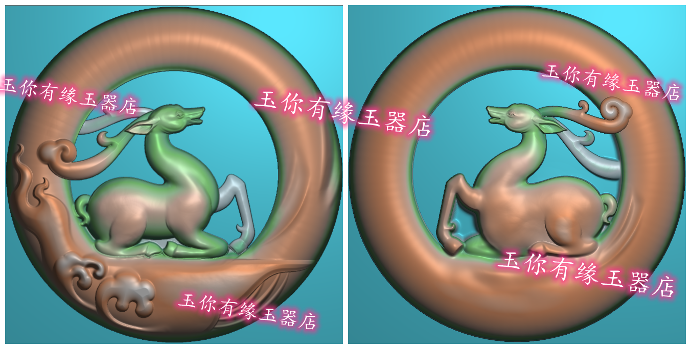 双面圆牌梅花鹿精雕图机动物