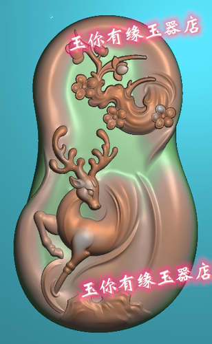 随型梅花鹿动物鹿梅花挂件精雕图浮雕玉雕灰度图JDPBMP电脑雕刻图