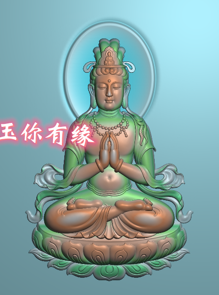 精雕图双手合十坐莲观音正面浮雕图jdp玉雕图新款正庄坐观音莲花