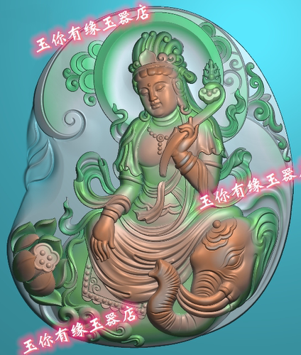 随型守护神普贤菩萨莲花自在大观音精雕图浮雕玉雕灰度图JDPBMP