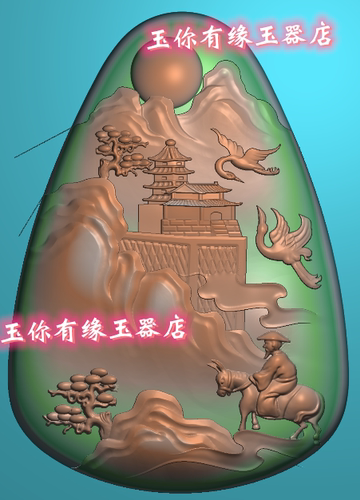 山水人物松树精雕图玉雕老人小桥风景木雕浮雕图灰度图雕刻图