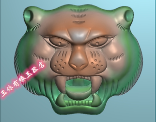 新款圆牌虎头狼头精雕图jdp翡翠皮带扣生肖老虎头玉器图浮雕图