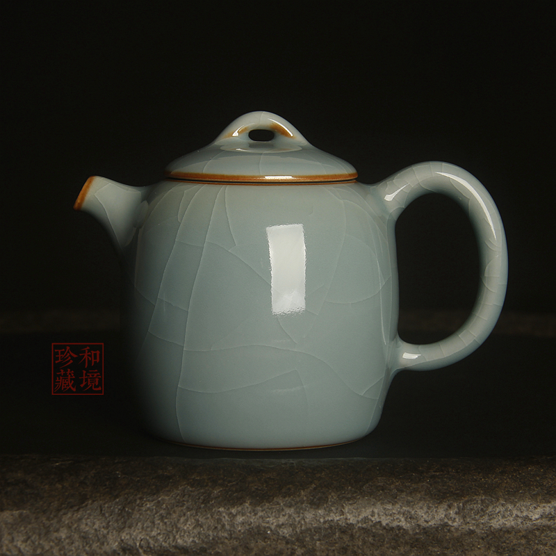 和境堂 景德鎮(zhèn) 青瓷小秦權(quán)壺 天青色HR-156釉面瑩潤 經(jīng)典開片茶壺