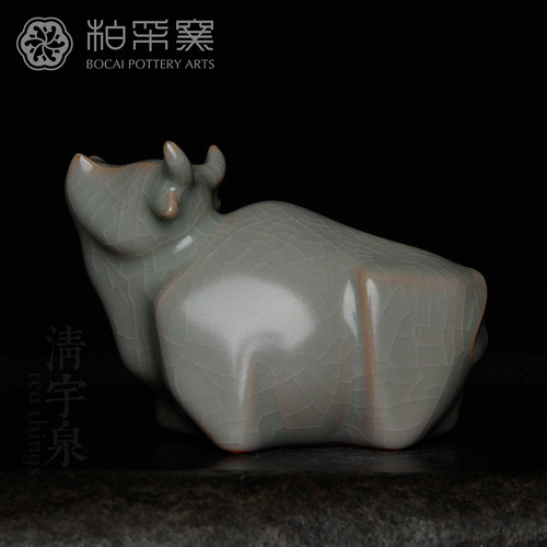 台湾柏采窑汝窑茶宠摆件四代粉青 GYR-001BX牛气冲天扭转乾坤汝瓷