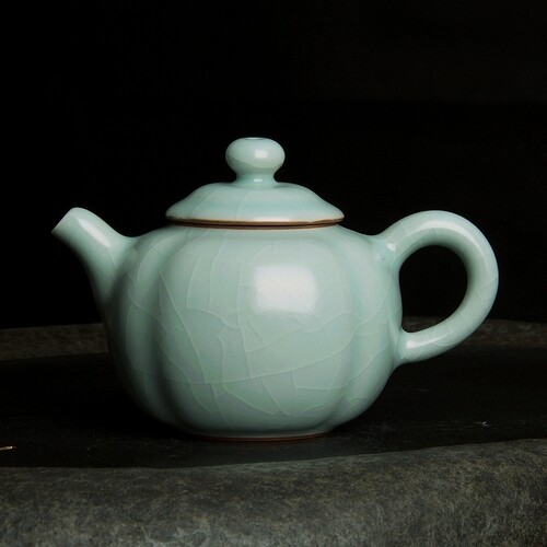 台湾柏采汝窑茶具豆青釉 柏采窑 HR-106圆金壶圆瓜汝瓷开片泡茶壶 - 封面
