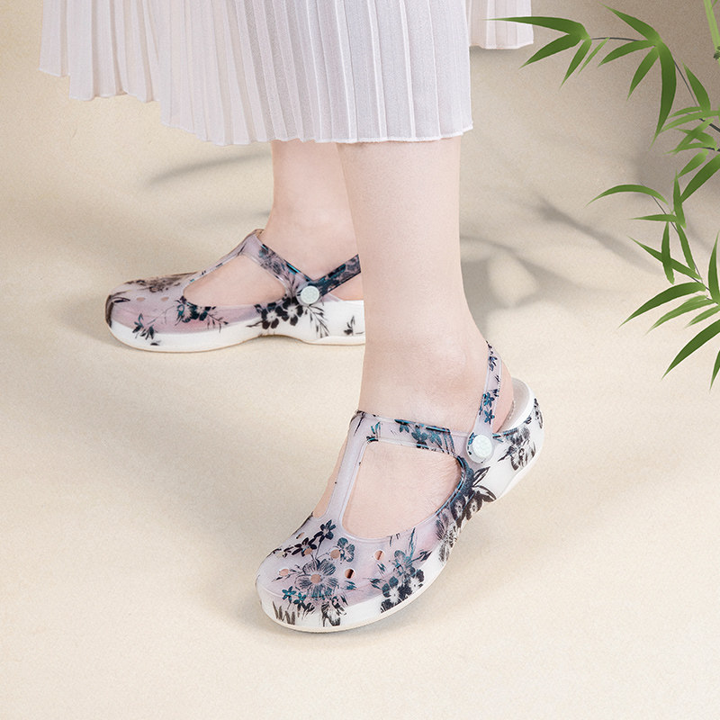 VEBLEN维布伦青花瓷防滑洞洞鞋女款夏季外穿凉鞋厚底果冻鞋沙滩鞋