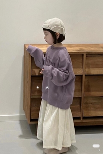 波拉韩版童装2025冬季紫色儿童加绒卫衣一体绒女童卫衣男童上衣