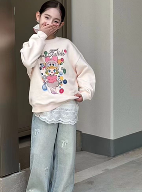 波拉儿童卫衣春秋新款韩版泡泡玛特女童卫衣圆领水钻女童上衣