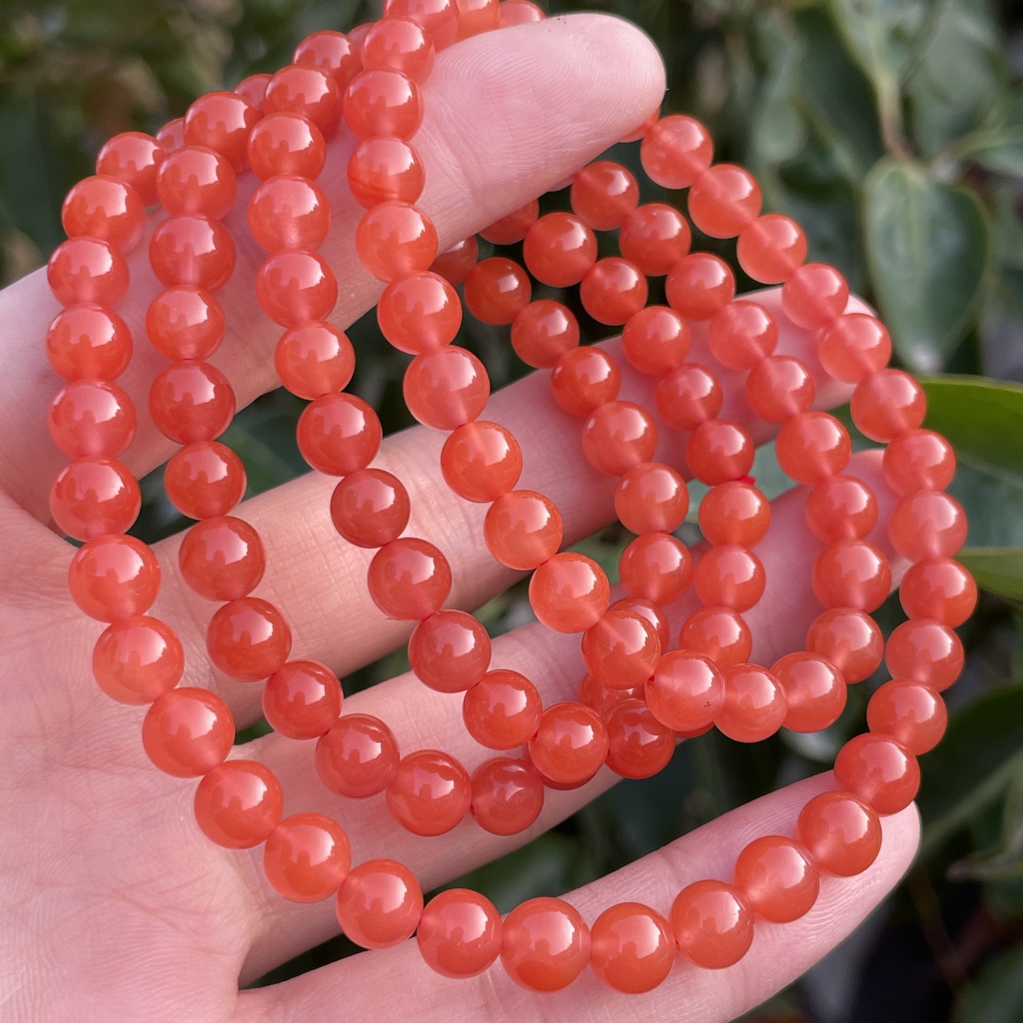 天然南红玛瑙手串樱桃红粉红手链手串6.5mm颜色红润珠光宝气