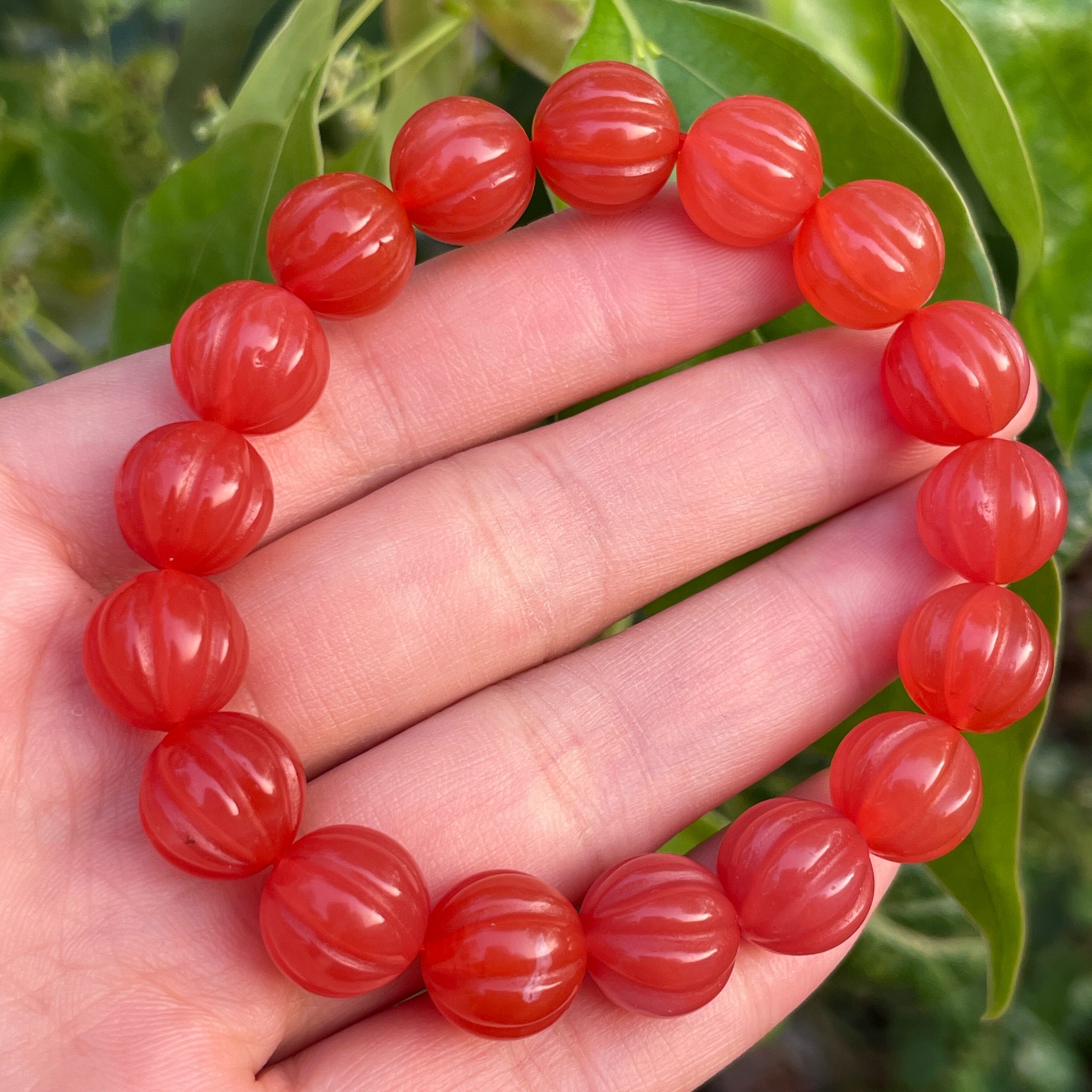 天然保山冰红南红南瓜珠手串精工多瓣高级手串11.5mm