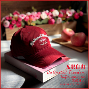 美式 复古英文刺绣窄帽檐棒球帽子男女红色水洗弯檐字母鸭舌帽春夏