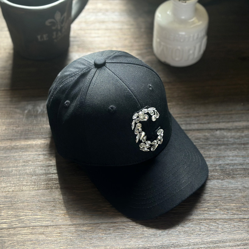 手缝不掉/高级感网红大水钻大c字母硬顶棒球帽子女防晒鸭舌帽夏天