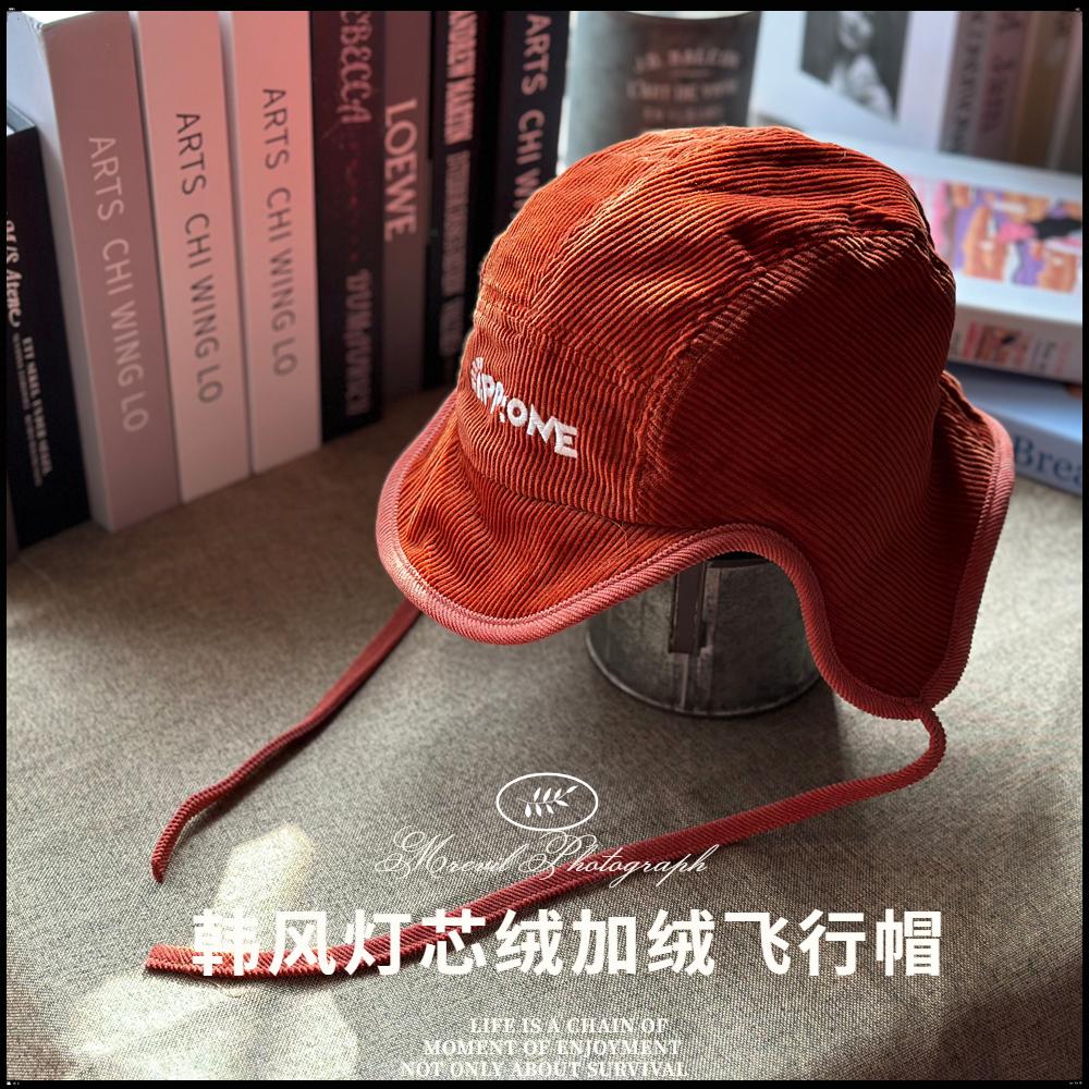 飞行帽韩版复古灯心绒字母帽