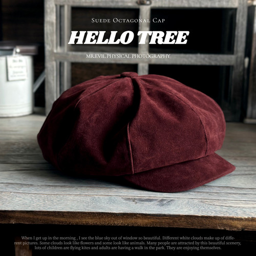 HELLOTREE复古大版麂皮绒八角帽