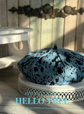 设计感HELLO TREE泼墨点点豹纹贝雷帽子女艺术生帽复古文艺画家帽