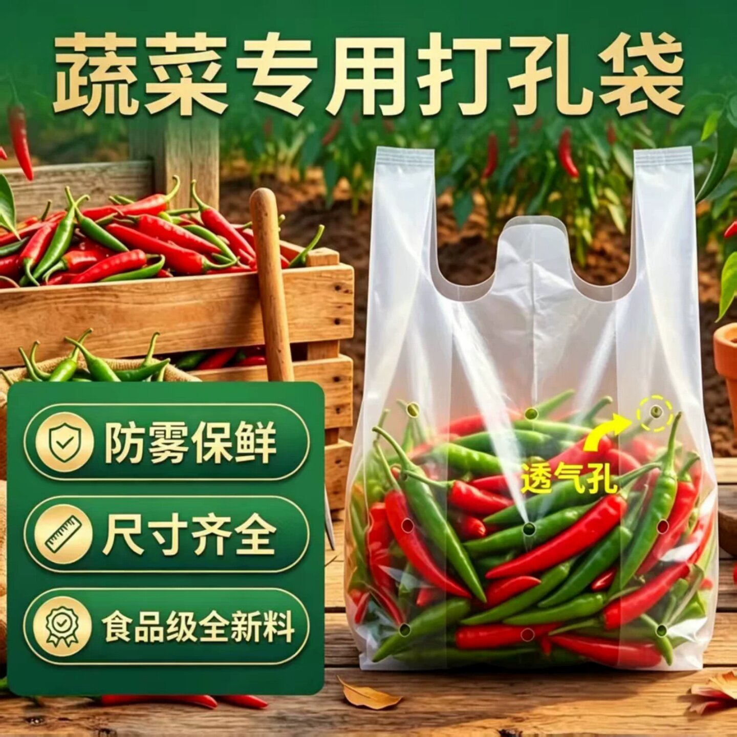 白色加厚防雾袋子塑料方便袋水果打包袋超大手提袋蔬菜辣椒打孔袋