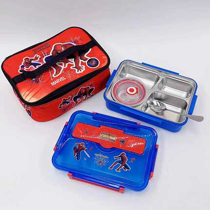 304 Stainless Steel Four-Compartment Large-Capacity Lunch Box Student Spider-Man Divided Lunch Box Cartoon Dormitory Lunch Box