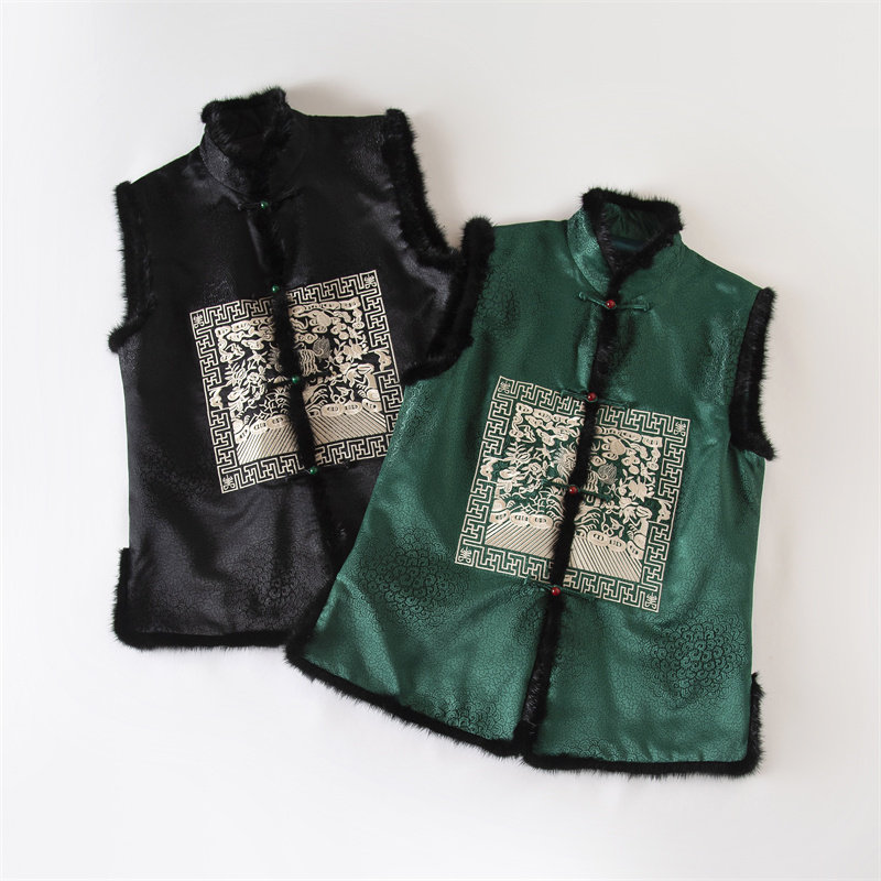 祥云提花缎盘扣水貂毛棉马甲新中式唐装马夹女装无袖上衣冬季保暖,女装/女士精品,马夹,淘宝优惠券,粉丝福利购,淘宝优惠卷