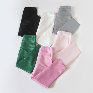 女 冲冠特惠 中腰缎面九分裤 百搭脚口开衩纯色休闲裤 可定夹棉 四季