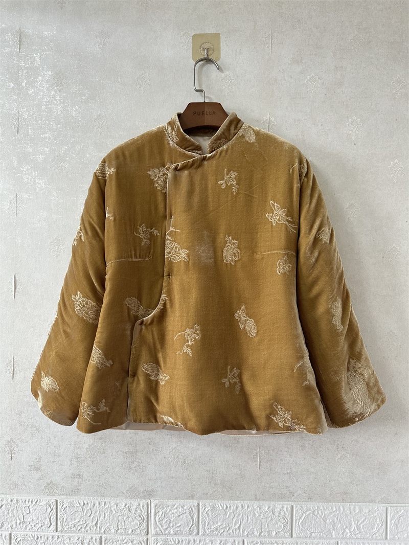 中国风冬季中式真丝丝绒绣花旗袍