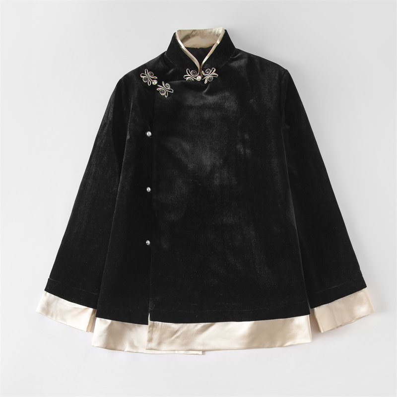冬季新中式斜襟丝绒棉袄立领长袖中国风改良唐装时尚夹棉上衣女装