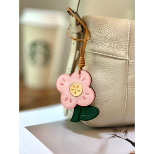 清新甜美有钱花真皮花朵挂件雾蜡头层牛皮包挂件皮质挂饰伴手礼物